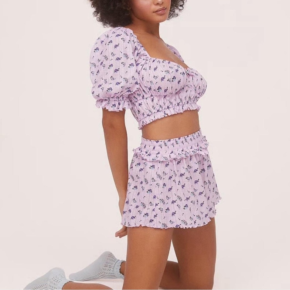 For Love And Lemons Lola Pointelle Lavender Set
